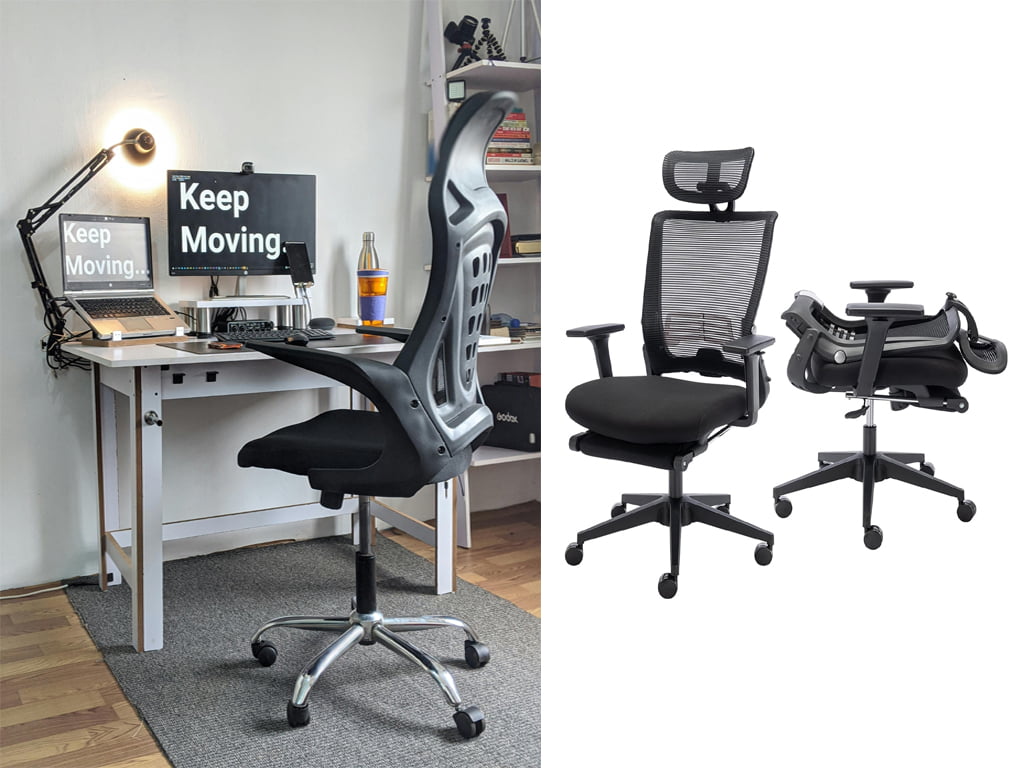 The foldable ergonomic office chair with footrest