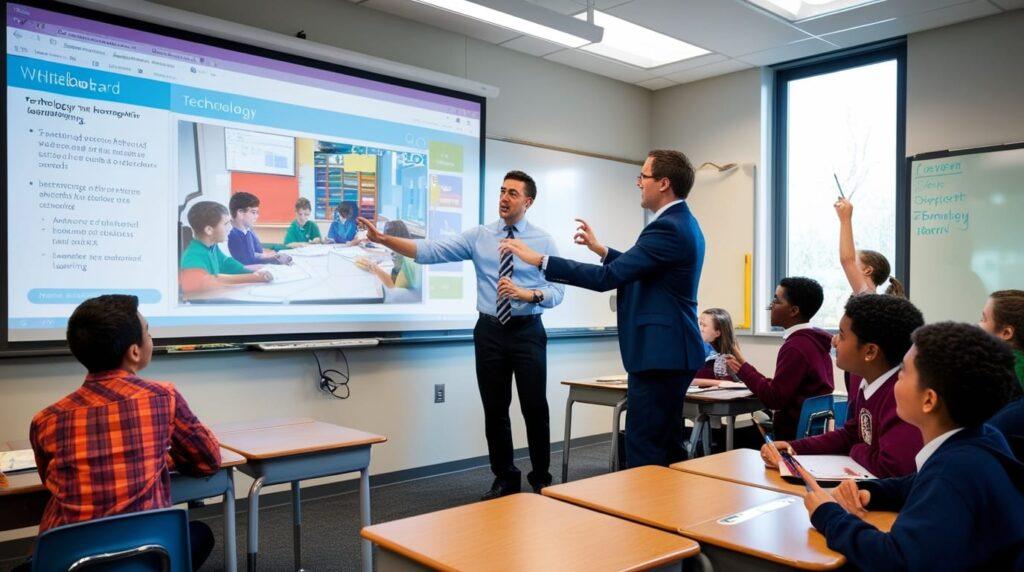 A teacher presents engagingly to students in a classroom setting, utilizing boards for schools effective learning..|homesweetplace.com